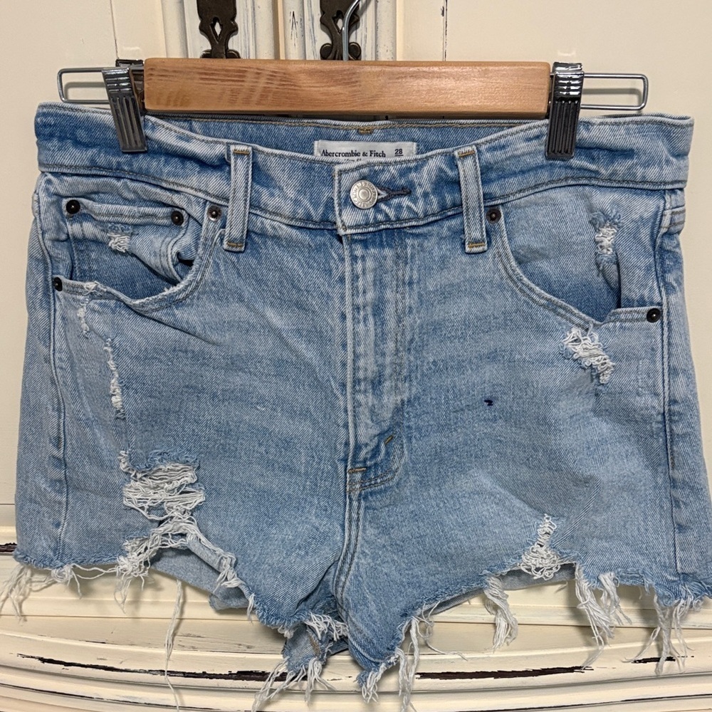 Abercrombie & Fitch Light Blue Ripped Jean Shorts